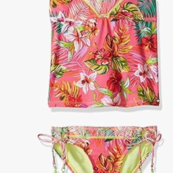 Hobie Girls' V-Neck Tankini Swimsuit Top and Side Tie Bikini Bottom Set 8 7823